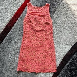 Trina Turk Coral Floral Lace Overlay Sheath Dress